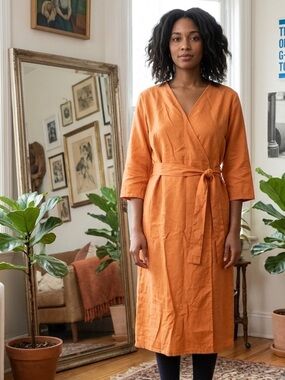 Grae Cove | Dresses | Grae Cove Nwt Gwyneth Linen Mustard Yellow Collared  Wrap Midi Dress Size Mlxl | Poshmark